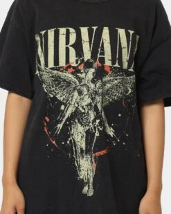 Nirvana In Utero Distressed Circle T-Shirt Black Wash -Mitchell & Ness Shop 08000957 YB295 womens 0030