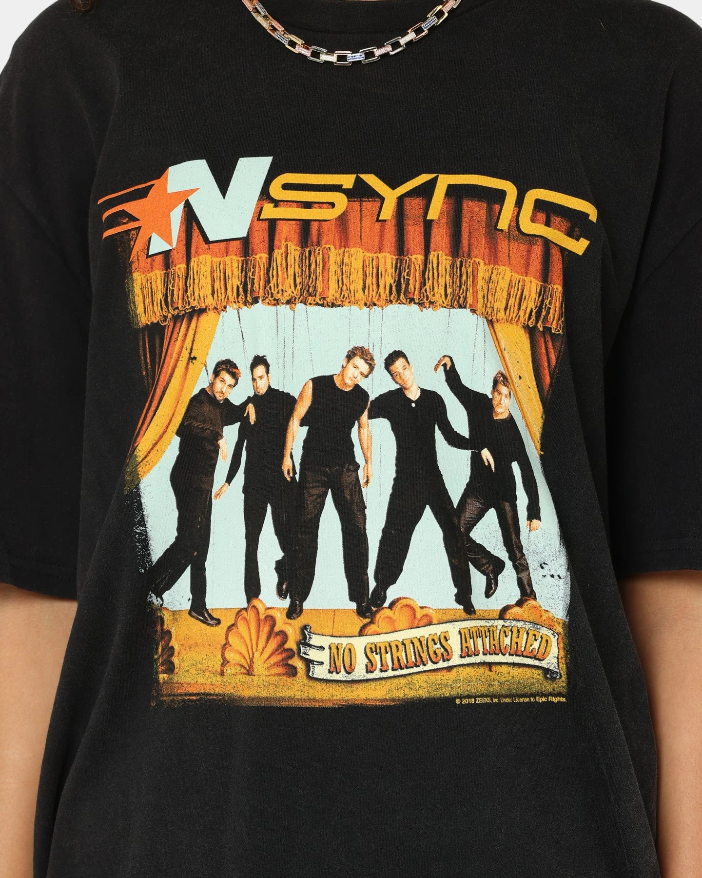 NSYNC No Strings Attached T-Shirt Washed Black NSYNC No Strings Attached T-Shirt Washed Black -Mitchell & Ness Shop 08001038 YW607 womens 0030