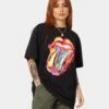 The Rolling Stones Watercolour Tongue Vintage T-Shirt Washed Black -Mitchell & Ness Shop 08001055 YW607 womens 0010