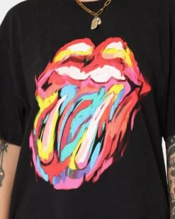 The Rolling Stones Watercolour Tongue Vintage T-Shirt Washed Black 5 The Rolling Stones Watercolour Tongue Vintage T-Shirt Washed Black -Mitchell & Ness Shop 08001055 YW607 womens 0040