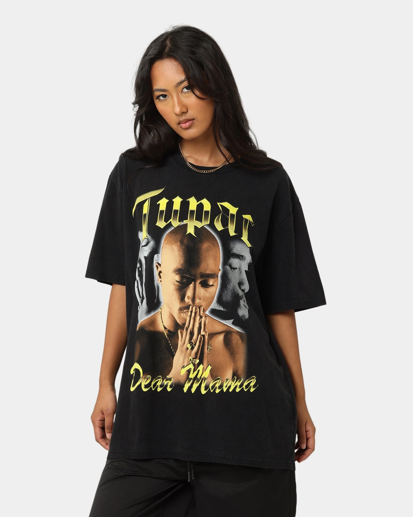 Tupac Dear Mama Gold Collage Vintage T-Shirt Washed Black Tupac Dear Mama Gold Collage Vintage T-Shirt Washed Black -Mitchell & Ness Shop 08001118 YW607 womens 0010