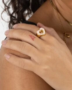 Raising Hell Checkered Heart Ring Gold/Pink -Mitchell & Ness Shop 09000310 YG838 womens 0015