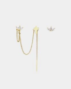 Raising Hell Women's Adina Cross Earrings Chain Iced Gold -Mitchell & Ness Shop 09000606 YI026 default 0020