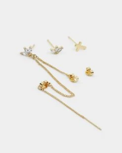 Raising Hell Women's Adina Cross Earrings Chain Iced Gold -Mitchell & Ness Shop 09000606 YI026 default 0050