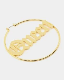 Raising Hell Women's Queen Hoop Earrings Gold -Mitchell & Ness Shop 09000682 YG200 default 0040