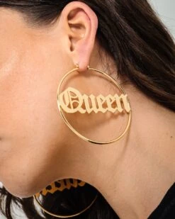 Raising Hell Women's Queen Hoop Earrings Gold -Mitchell & Ness Shop 09000682 YG200 womens 0015