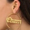 Raising Hell Women's Queen Hoop Earrings Gold -Mitchell & Ness Shop 09000682 YG200 womens 002