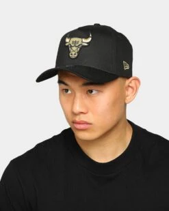 New Era Chicago Bulls 9FORTY A-Frame Snapback Black/Gold -Mitchell & Ness Shop 192526572564 mens 00100