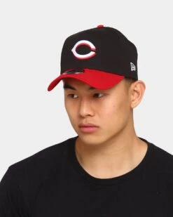 New Era Cincinnati Reds OTC 9FORTY A-Frame Snapback Black/Red -Mitchell & Ness Shop 195131918123 mens 0100