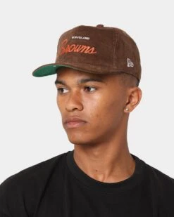 New Era Cleveland Browns 'OG Team Coloured Cord' Script Old Golfer Snapback Brown -Mitchell & Ness Shop 196172746911 mens 0100