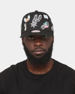 Mitchell & Ness San Antonio Spurs 'Hand Drawn Doodle' Pro Crown Snapback Black -Mitchell & Ness Shop 196294365502 mens 0100