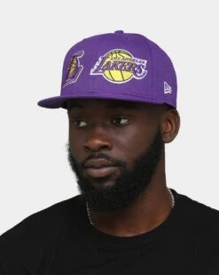 New Era Los Angeles Lakers Two Logo Original Team Colours 59FIFTY Fitted Purple -Mitchell & Ness Shop 196313253223 mens 0100