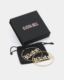 Raising Hell Women's 'Baby' Hoop Earrings Gold -Mitchell & Ness Shop 4454569467617 default 00040