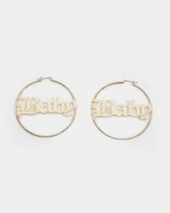 Raising Hell Women's 'Baby' Hoop Earrings Gold -Mitchell & Ness Shop 4454569467617 default 00050