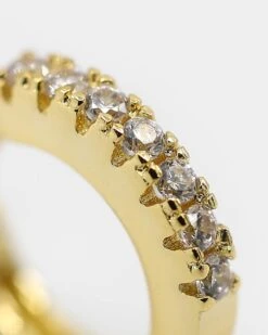 Raising Hell Women's 2mm Iced Huggie Earring Iced Gold -Mitchell & Ness Shop 4454569768349 default 00040