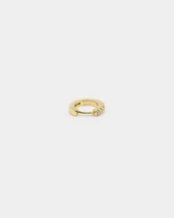 Raising Hell Women's 2mm Iced Huggie Earring Iced Gold -Mitchell & Ness Shop 4454569768349 default 00050