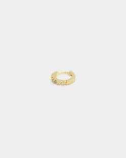 Raising Hell Women's 2mm Iced Huggie Earring Iced Gold -Mitchell & Ness Shop 4454569768349 default 00060