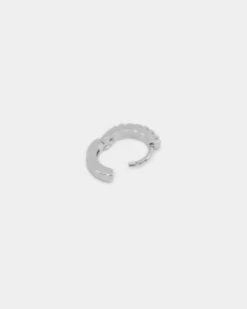 Raising Hell Women's 2mm Iced Huggie Earring Iced White Gold -Mitchell & Ness Shop 4454569768356 default 00080