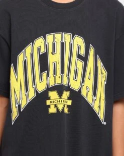 NATIONAL COLLEGIATE ATHLETIC ASSC Michigan Wolverines High Arch Logo Vintage T-Shirt Vintage Black -Mitchell & Ness Shop 9353380257740 womens 0040