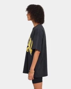 NATIONAL COLLEGIATE ATHLETIC ASSC Michigan Wolverines High Arch Logo Vintage T-Shirt Vintage Black -Mitchell & Ness Shop 9353380257740 womens 0060